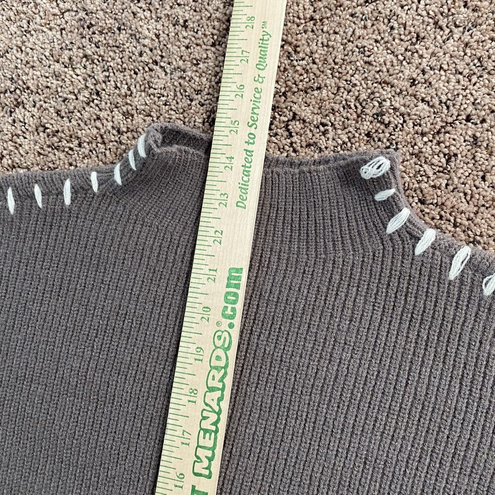 Commense Sweater Womens XL Gray Mock Neck Chunky Knit Contrast Stitch Pullover - Picture 5 of 7